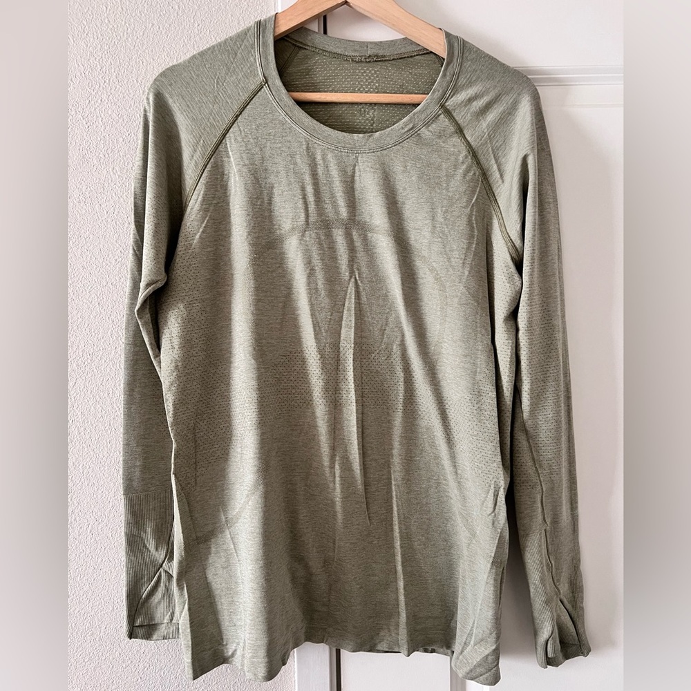 Lululemon Light Olive Green Long Sleeve Crewneck Top